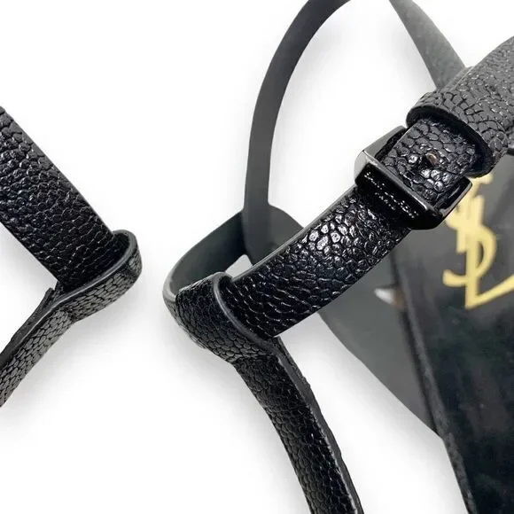 Saint Laurent Tribute Black Grained Leather Platform High Heel Sandals Size 40.5 - Picture 5 of 15